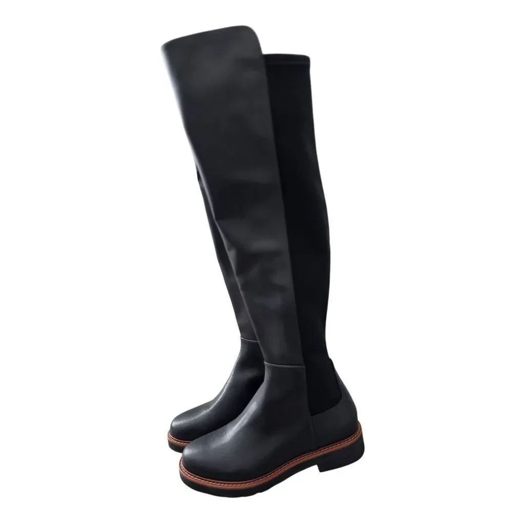 Stuart Weitzman Over The Knee Leather Boots Almond Toe Size 6 in Black‎ NEW